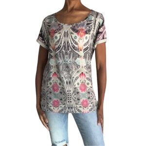 CUSTO BARCELONA || SHORT SLEEVE MULTI-COLORED SHORT SLEEVE TOP || SIZE: LARGE